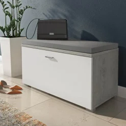 Garnero Arredamenti Scarpiere E Cassepanche|Scarpiere-Cassapanca scarpiera 85x42h cm moderna bianco frassinato cemento Danielle