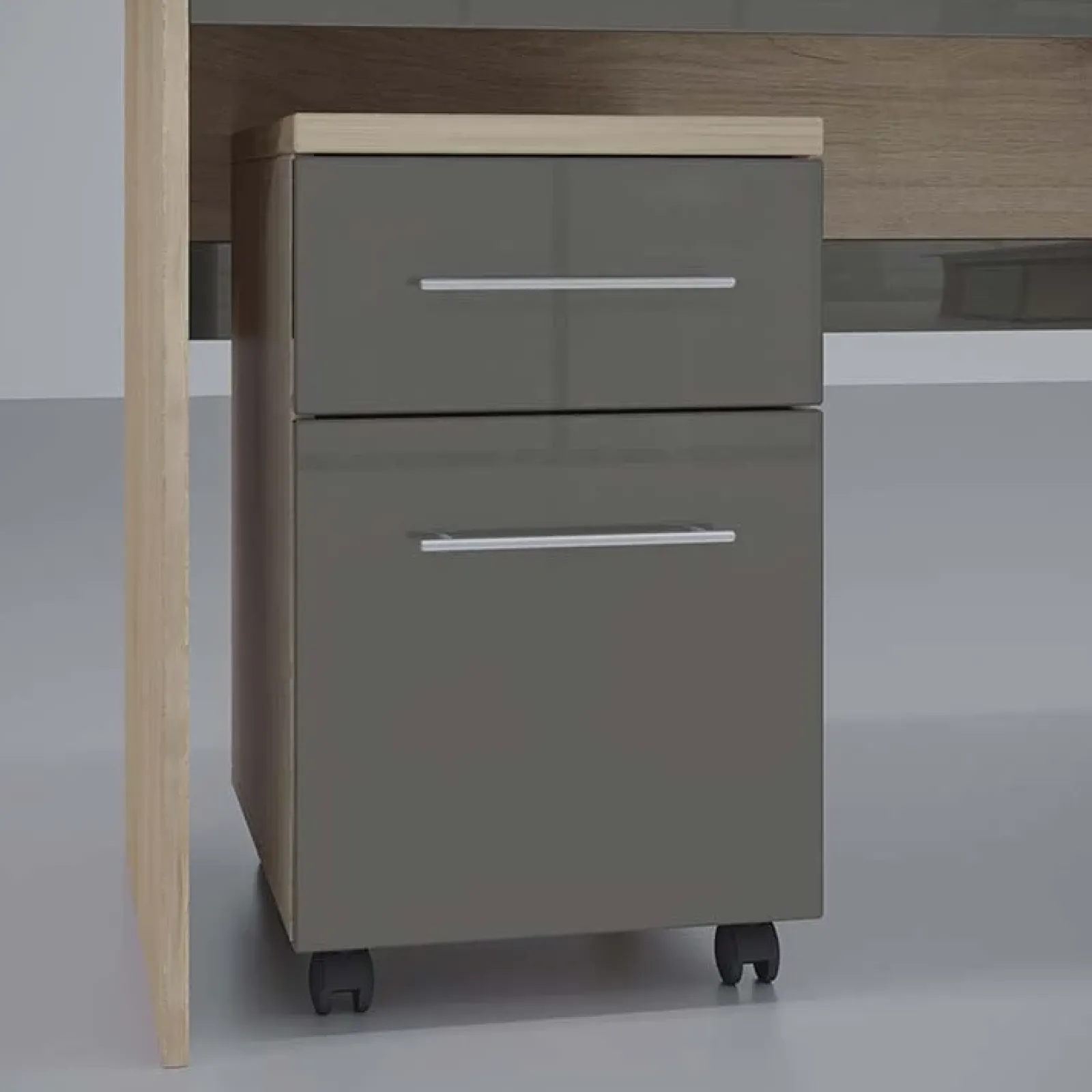 Garnero Arredamenti Cassettiere Ufficio|Cassettiera-Cassettiera ufficio 35x59h cm reversibile rovere antracite lucido Time O Antracite - Rovere