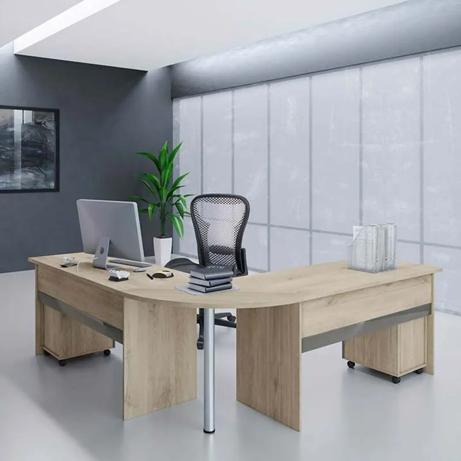 Garnero Arredamenti Cassettiere Ufficio|Cassettiera-Cassettiera ufficio 35x59h cm reversibile rovere antracite lucido Time O Antracite - Rovere