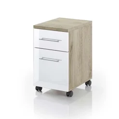 Garnero Arredamenti Cassettiere Ufficio|Cassettiera-Cassettiera ufficio 35x59h cm con ruote rovere bianco lucido Time O Bianco Lucido - Rovere