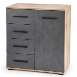 Garnero Arredamenti Cassettiere Ufficio|Cassettiera-Cassettiera 77x82h 4 cassetti 1 anta cm rovere grigio Viki Grigio - Rovere Rustico