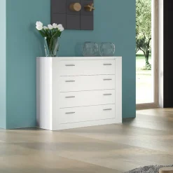 Garnero Arredamenti Cassettiera|Cassettiera-Cassettiera 100x90h 4 cassetti cm Ombra Bianco Opaco