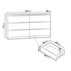Garnero Arredamenti Comò|Comò-Cassettiera 139x77h cm 6 cassetti moderna Rotterdam Rovere