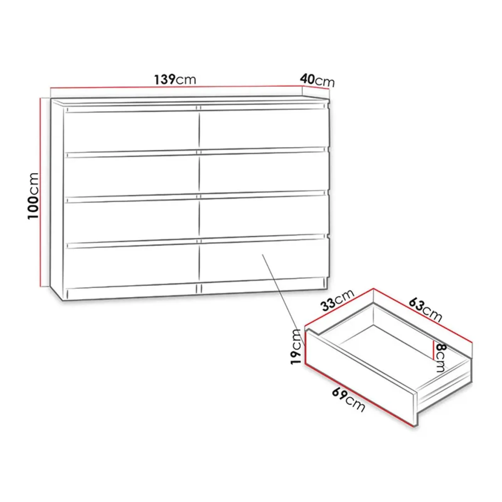 Garnero Arredamenti Comò|Comò-Cassettiera 139x100h cm 8 cassetti moderna nero Rotterdam Nero Opaco