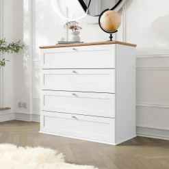 Garnero Arredamenti Cassettiera|Cassettiera-Cassettiera 92x91h cm 4 cassetti bianco rovere Relaxio