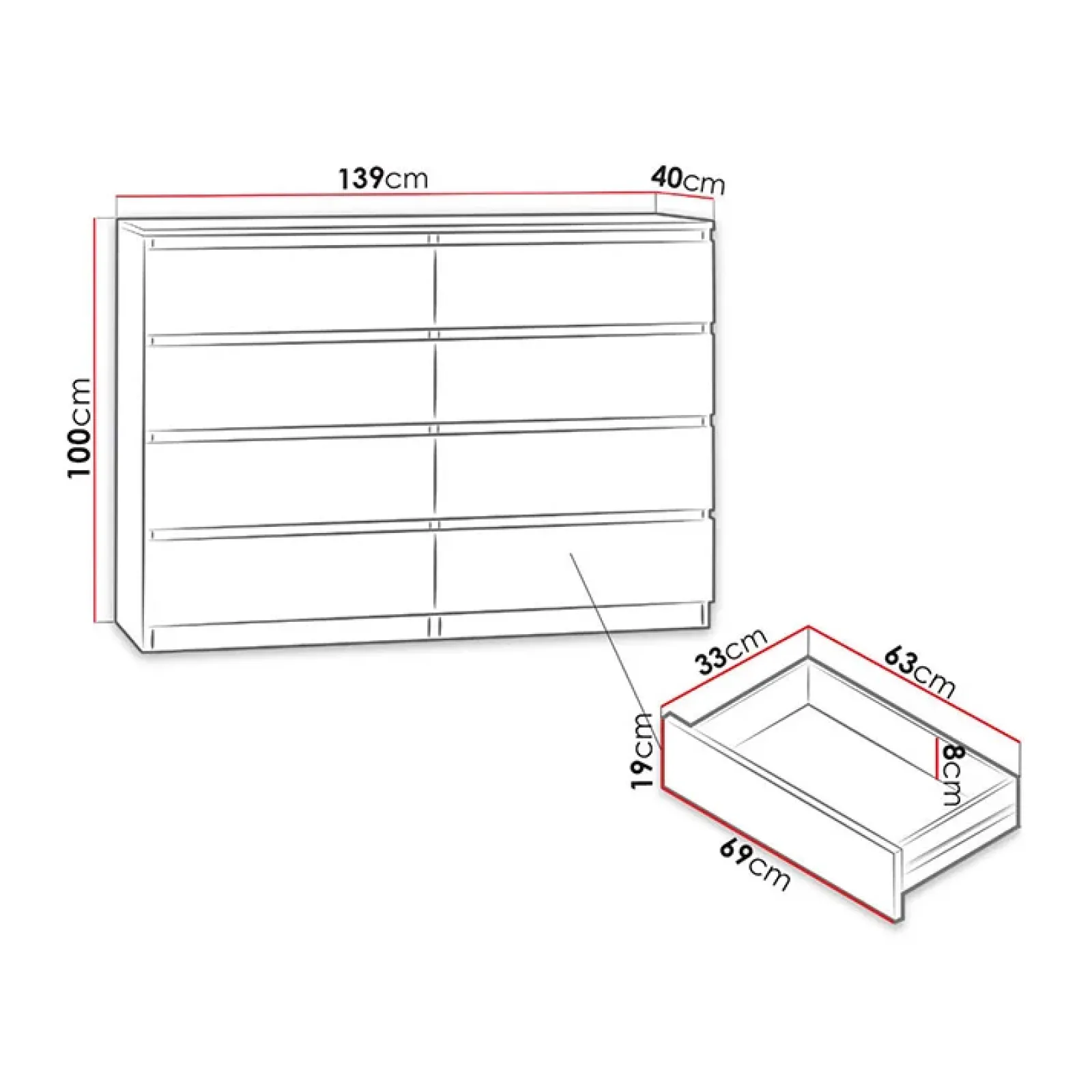 Garnero Arredamenti Comò|Comò-Cassettiera 139x100h cm 8 cassetti moderna bianco Rotterdam Bianco Opaco