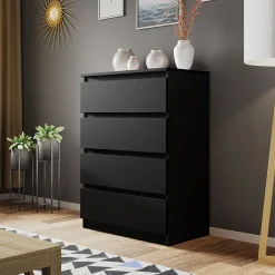Garnero Arredamenti Comò|Comò-Cassettiera 70x100h cm 4 cassetti moderna nero Rotterdam Nero Opaco