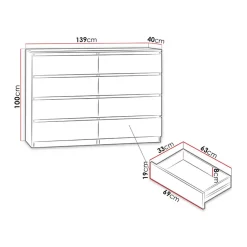 Garnero Arredamenti Comò|Comò-Cassettiera 139x100h cm 8 cassetti moderna Rotterdam Rovere