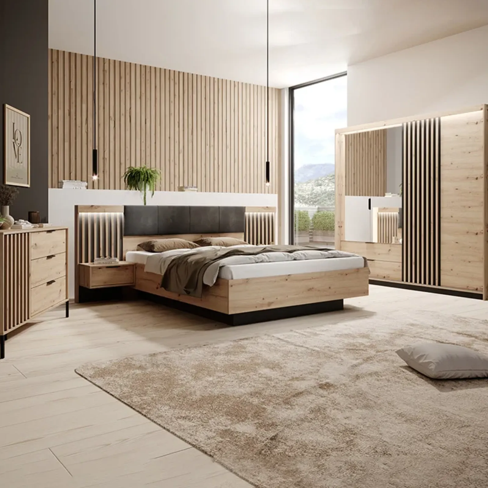 Garnero Arredamenti Comò|Comò-Cassettiera 137x82h cm 3 cassetti rovere antracite Rubik