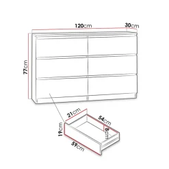 Garnero Arredamenti Comò|Comò-Cassettiera 120x77h cm 6 cassetti moderna bianco Rotterdam Bianco Opaco