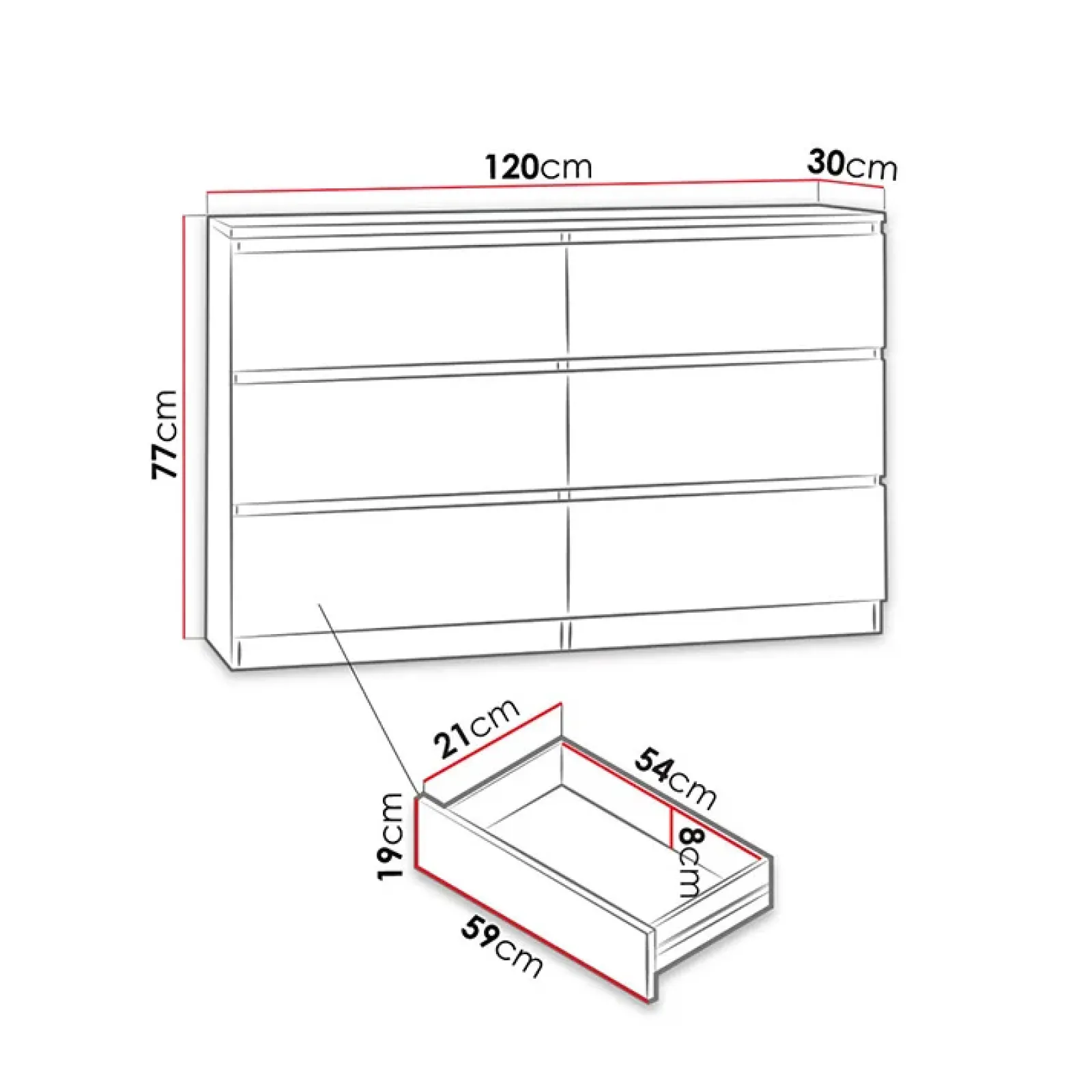 Garnero Arredamenti Comò|Comò-Cassettiera 120x77h cm 6 cassetti moderna bianco Rotterdam Bianco Opaco
