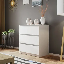 Garnero Arredamenti Comò|Comò-Cassettiera 70x77h cm 3 cassetti moderna bianco Rotterdam Bianco Opaco