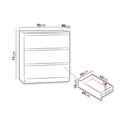 Garnero Arredamenti Comò|Comò-Cassettiera 70x77h cm 3 cassetti moderna bianco Rotterdam Bianco Opaco