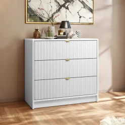 Garnero Arredamenti Cassettiera|Cassettiera-Cassettiera 80x75h cm 3 cassetti moderna bianco Athena Bianco Opaco