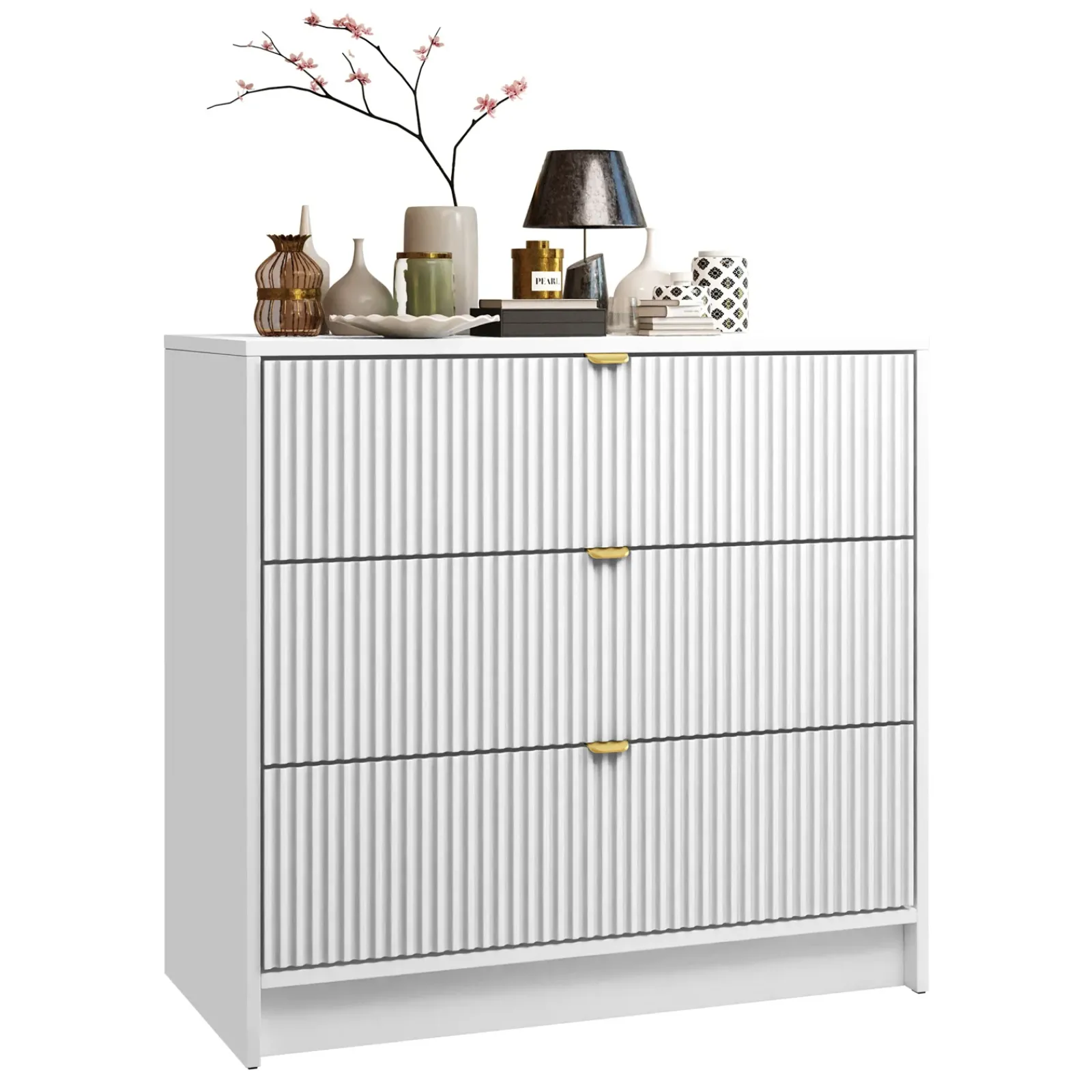 Garnero Arredamenti Cassettiera|Cassettiera-Cassettiera 80x75h cm 3 cassetti moderna bianco Athena Bianco Opaco