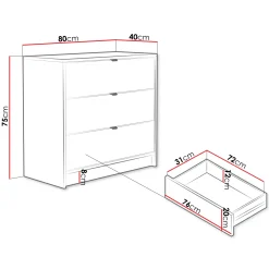 Garnero Arredamenti Cassettiera|Cassettiera-Cassettiera 80x75h cm 3 cassetti moderna bianco Athena Bianco Opaco