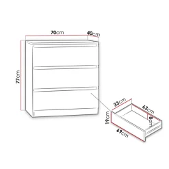 Garnero Arredamenti Comò|Comò-Cassettiera 70x77h cm 3 cassetti moderna nero Rotterdam Nero Opaco