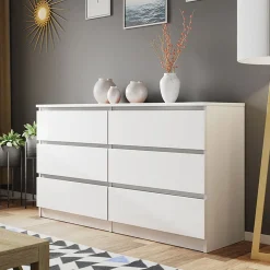 Garnero Arredamenti Comò|Comò-Cassettiera 139x77h cm 6 cassetti moderna bianco Rotterdam Bianco Opaco