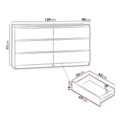 Garnero Arredamenti Comò|Comò-Cassettiera 139x77h cm 6 cassetti moderna nero Rotterdam Nero Opaco