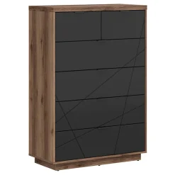 Garnero Arredamenti Cassettiera|Cassettiera-Cassettiera 90x131h cm 5 cassetti rovere scuro nero opaco Elin