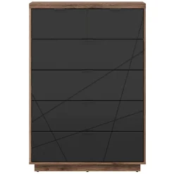 Garnero Arredamenti Cassettiera|Cassettiera-Cassettiera 90x131h cm 5 cassetti rovere scuro nero opaco Elin