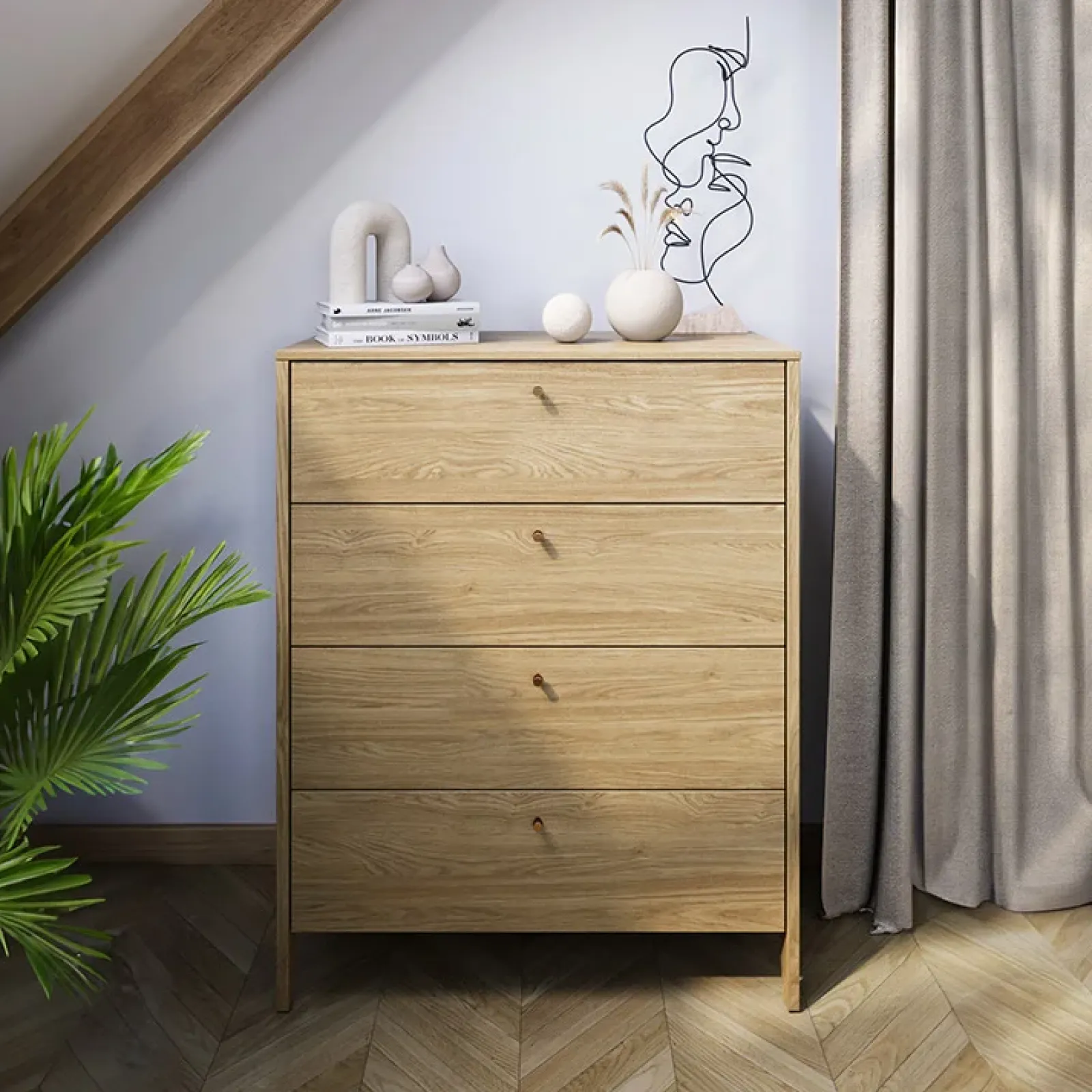 Garnero Arredamenti Cassettiera|Cassettiera-Cassettiera 92x116h cm 4 cassetti rovere Noor