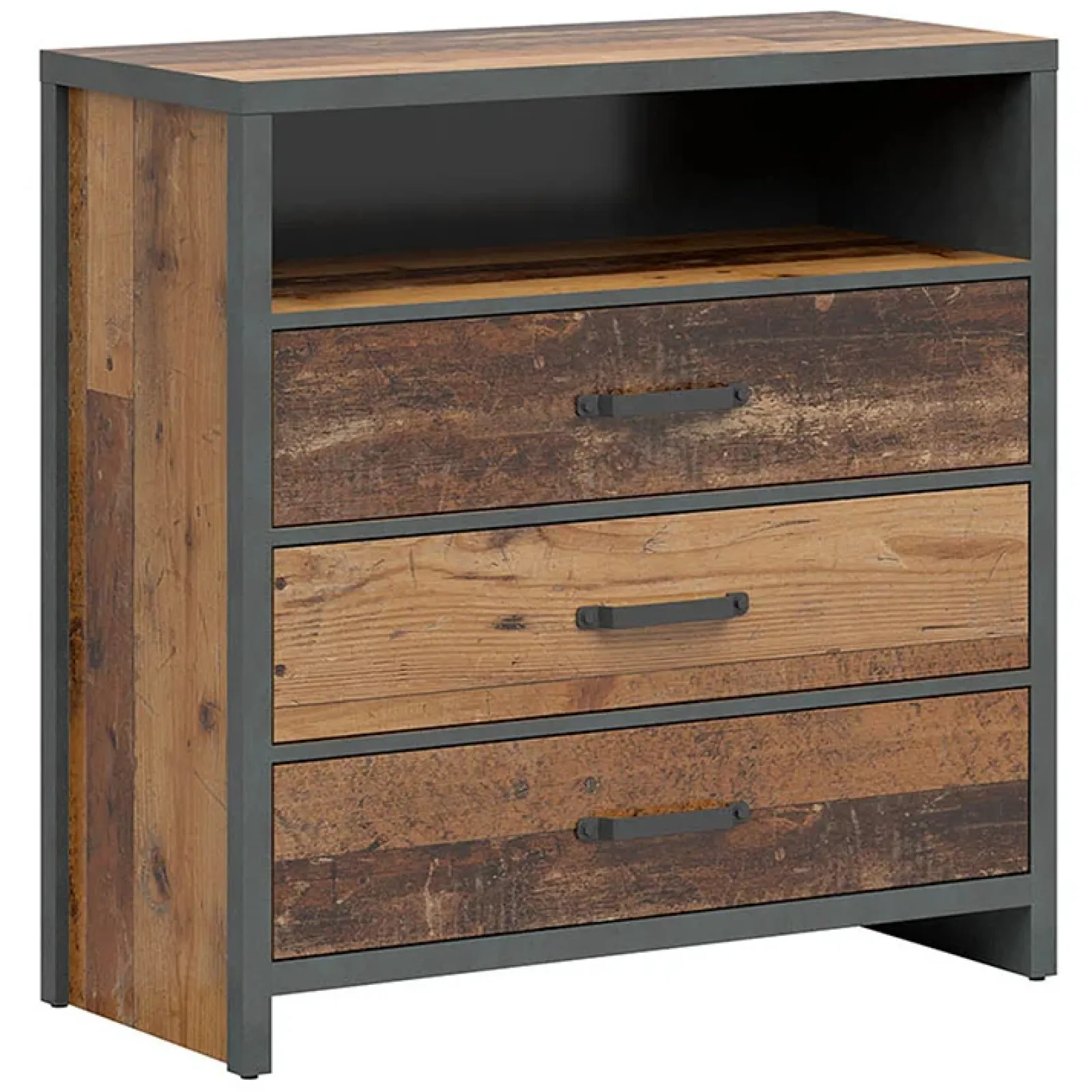 Garnero Arredamenti Cassettiera|Cassettiera-Cassettiera 91x90h cm 3 cassetti stile soft rovere scuro nero Urbania