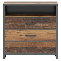 Garnero Arredamenti Cassettiera|Cassettiera-Cassettiera 91x90h cm 3 cassetti stile soft rovere scuro nero Urbania