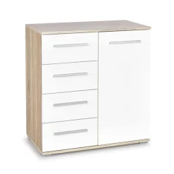 Garnero Arredamenti Cassettiere Ufficio|Cassettiera-Cassettiera 77x82h cm 4 cassetti 1 anta moderna bianca rovere Viki Bianco Opaco - Rovere
