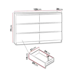 Garnero Arredamenti Comò|Comò-Cassettiera 120x77h cm 6 cassetti moderna Rotterdam Rovere