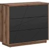 Garnero Arredamenti Cassettiera|Cassettiera-Cassettiera 106x93h cm 3 cassetti rovere scuro nero opaco Elin