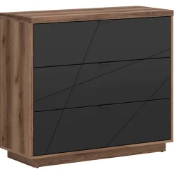Garnero Arredamenti Cassettiera|Cassettiera-Cassettiera 106x93h cm 3 cassetti rovere scuro nero opaco Elin
