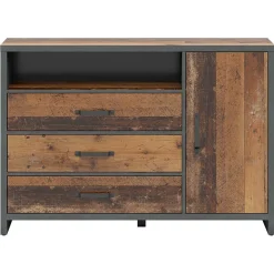 Garnero Arredamenti Cassettiera|Cassettiera-Cassettiera 131x91h cm 3 cassetti stile soft rovere scuro nero Urbania