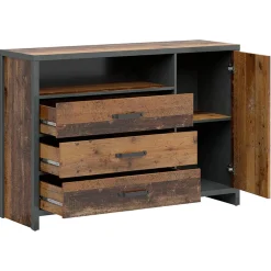 Garnero Arredamenti Cassettiera|Cassettiera-Cassettiera 131x91h cm 3 cassetti stile soft rovere scuro nero Urbania