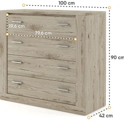 Garnero Arredamenti Cassettiera|Cassettiera-Cassettiera 100x90h cm 4 cassetti Ombra Rovere Rustico