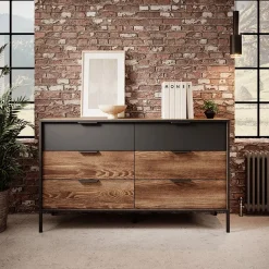 Garnero Arredamenti Comò|Comò-Cassettiera 137x82h cm 6 cassetti quercia nero Smooty