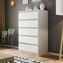 Garnero Arredamenti Comò|Comò-Cassettiera 70x112h cm 5 cassetti moderna bianco Rotterdam Bianco Opaco