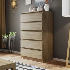 Garnero Arredamenti Comò|Comò-Cassettiera 70x112h cm 5 cassetti moderna Rotterdam Rovere