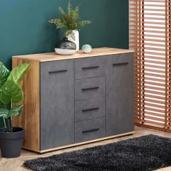 Garnero Arredamenti Cassettiere Ufficio|Cassettiera-Cassettiera 116x82h cm 4 cassetti 2 ante rovere grigio Viki Grigio - Rovere Rustico