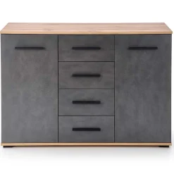 Garnero Arredamenti Cassettiere Ufficio|Cassettiera-Cassettiera 116x82h cm 4 cassetti 2 ante rovere grigio Viki Grigio - Rovere Rustico