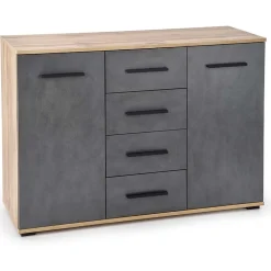 Garnero Arredamenti Cassettiere Ufficio|Cassettiera-Cassettiera 116x82h cm 4 cassetti 2 ante rovere grigio Viki Grigio - Rovere Rustico