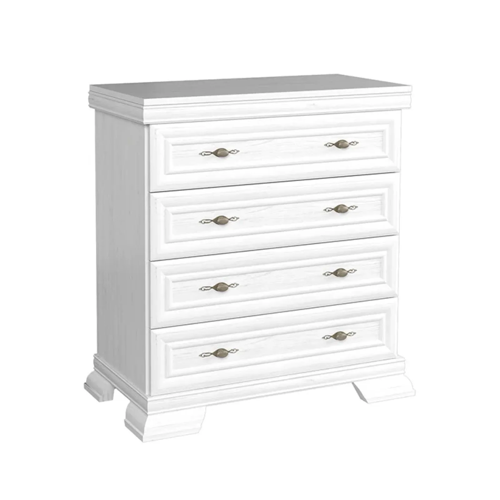 Garnero Arredamenti Cassettiera|Cassettiera-Cassettiera 88x97h cm 4 cassetti shabby Kelly Bianco Frassinato