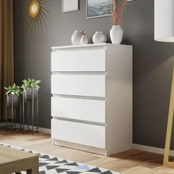 Garnero Arredamenti Comò|Comò-Cassettiera 70x100h cm 4 cassetti moderna bianco Rotterdam Bianco Opaco