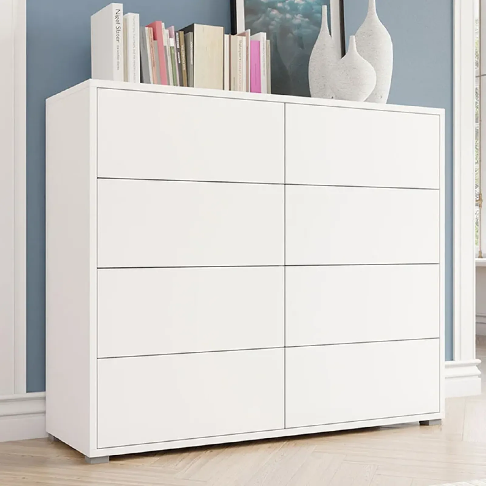 Garnero Arredamenti Comò|Comò-Cassettiera 120x93h cm 8 cassetti moderna bianco Eindhoven