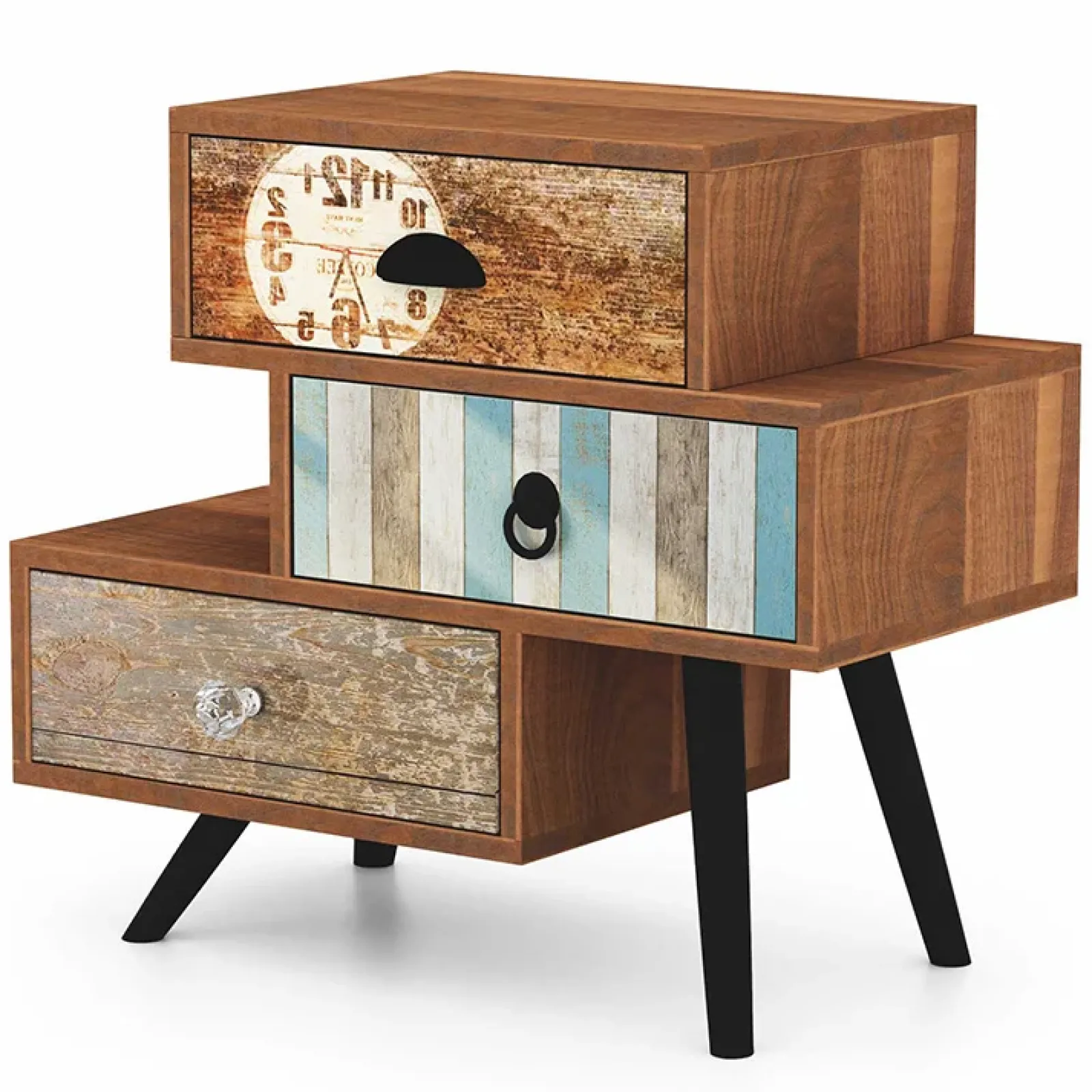 Garnero Arredamenti Comodini|Comò-Cassettiera 59x53h cm acciaio nero multicolore con stampe Kabul