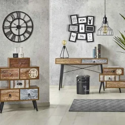 Garnero Arredamenti Comodini|Comò-Cassettiera 59x53h cm acciaio nero multicolore con stampe Kabul