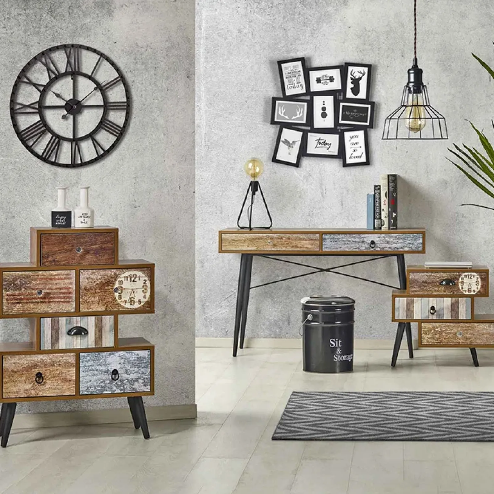 Garnero Arredamenti Comodini|Comò-Cassettiera 59x53h cm acciaio nero multicolore con stampe Kabul