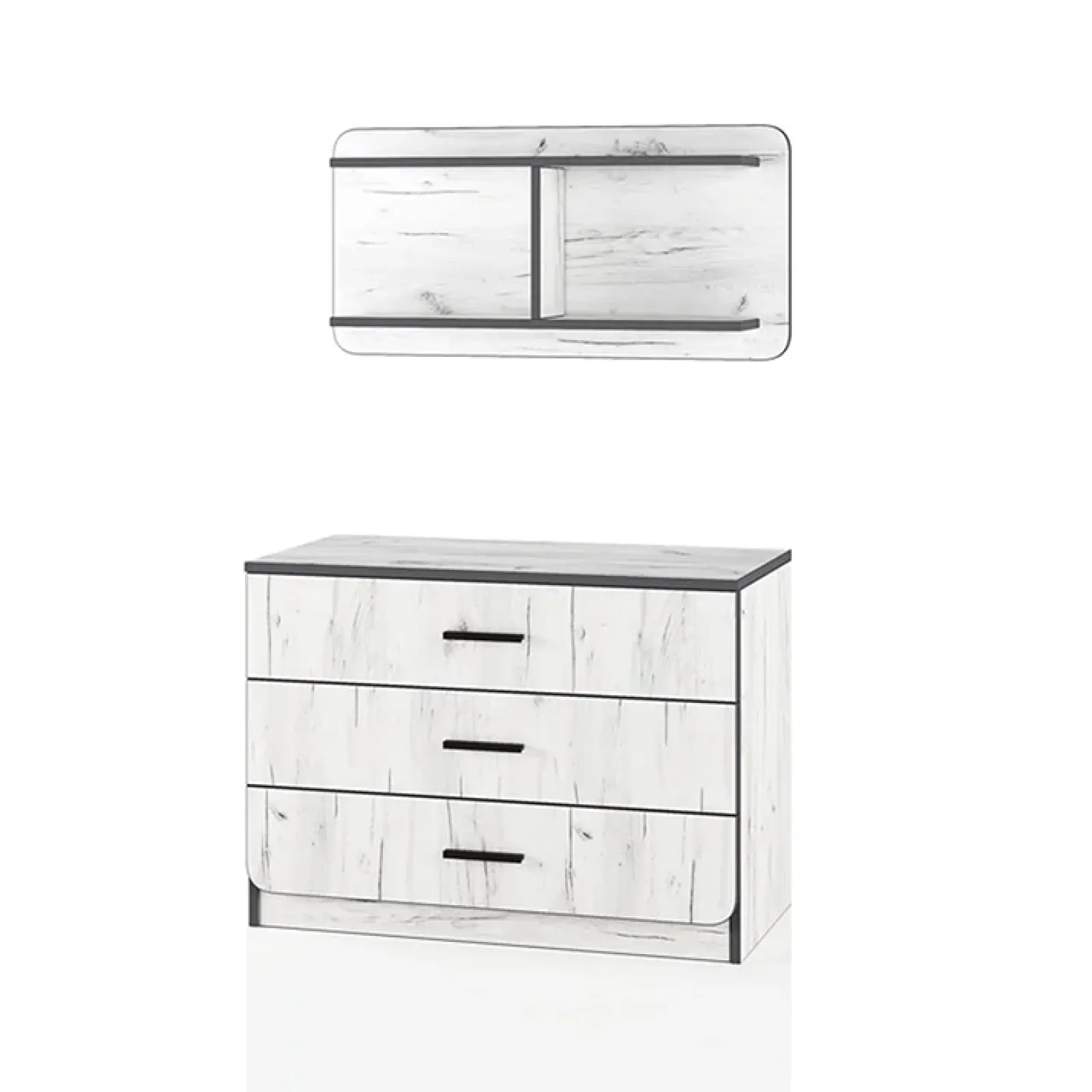 Garnero Arredamenti Comò Cameretta|Comò-Cassettiera 80x148h cm con mensola 3 cassetti bianco rustico Zadar