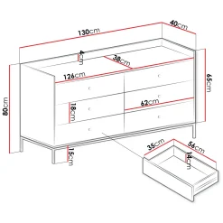 Garnero Arredamenti Cassettiera|Cassettiera-Cassettiera 130x80h cm design moderno 6 cassetti Pollon Grigio