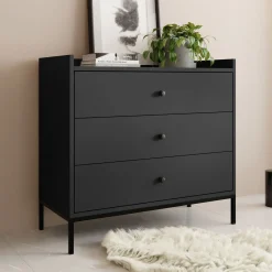 Garnero Arredamenti Cassettiera|Cassettiera-Cassettiera 80x80h cm design moderno 3 cassetti nero Pollon Nero Opaco